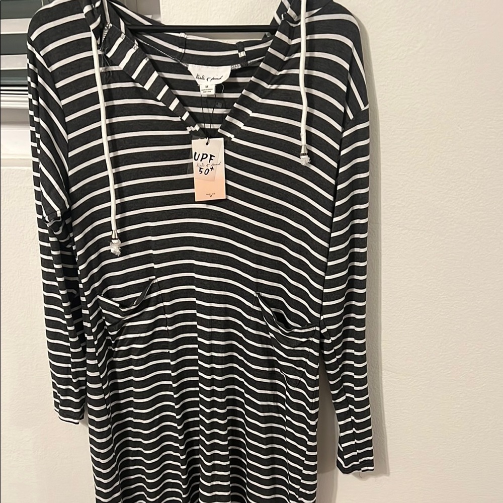 Grey and White Striped Hoodie Dress